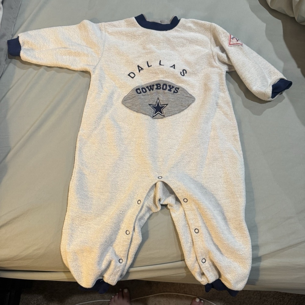 Vintage 90s Dallas Cowboys Football Baby Boy Romper Blue Gray 24M